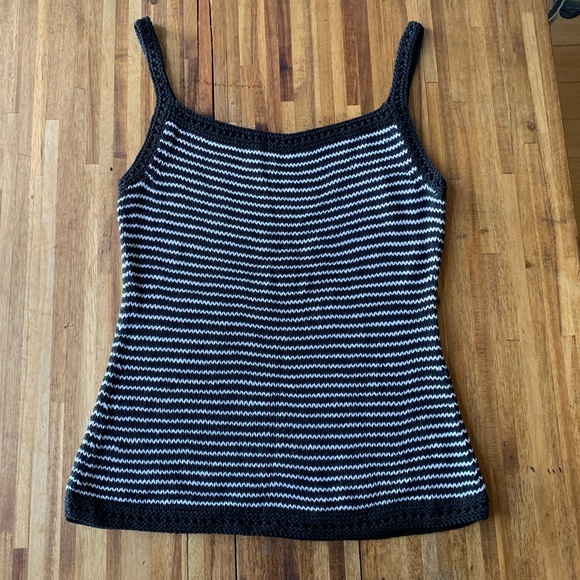 Silk Knit Crochet Tank Top Handmade by MACC Black + White Stripe - Picture 8 of 9